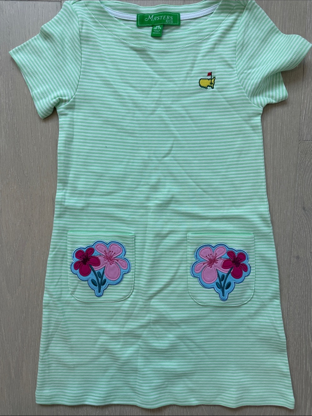 Masters Mint Green & White Striped Short Sleeve Dress with Flower Pockets